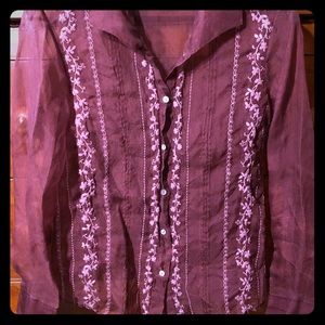 Sundance Button Down Maroon Sheer Shirt